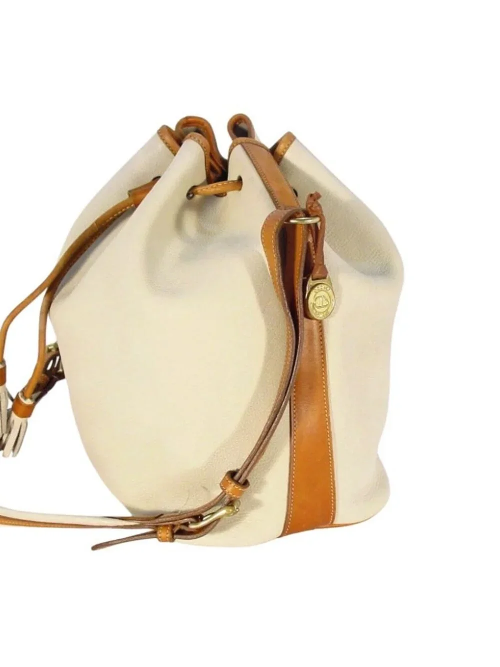DOONEY & BOURKE 80's Vintage AWL Cream Leather Drawstring Bucket Shoulder Bag - Picture 5 of 10